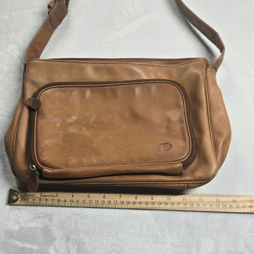 SAS Brown Leather Handbag Shoulder Purse Crossbody made in USA, Vintage - Picture 2 of 7